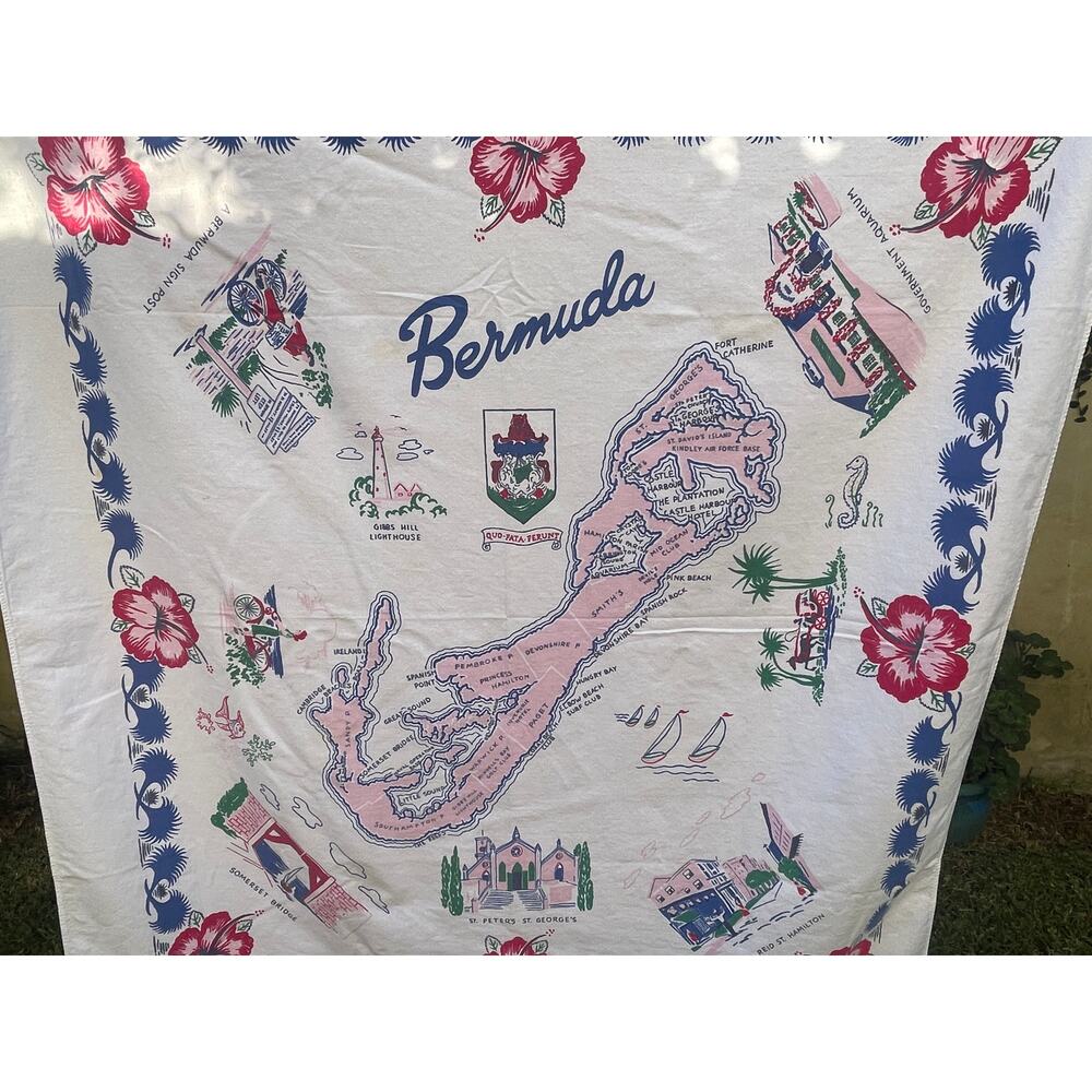 VTG Bermuda Card Table Tablecloth 1950's MCM Cottage Core